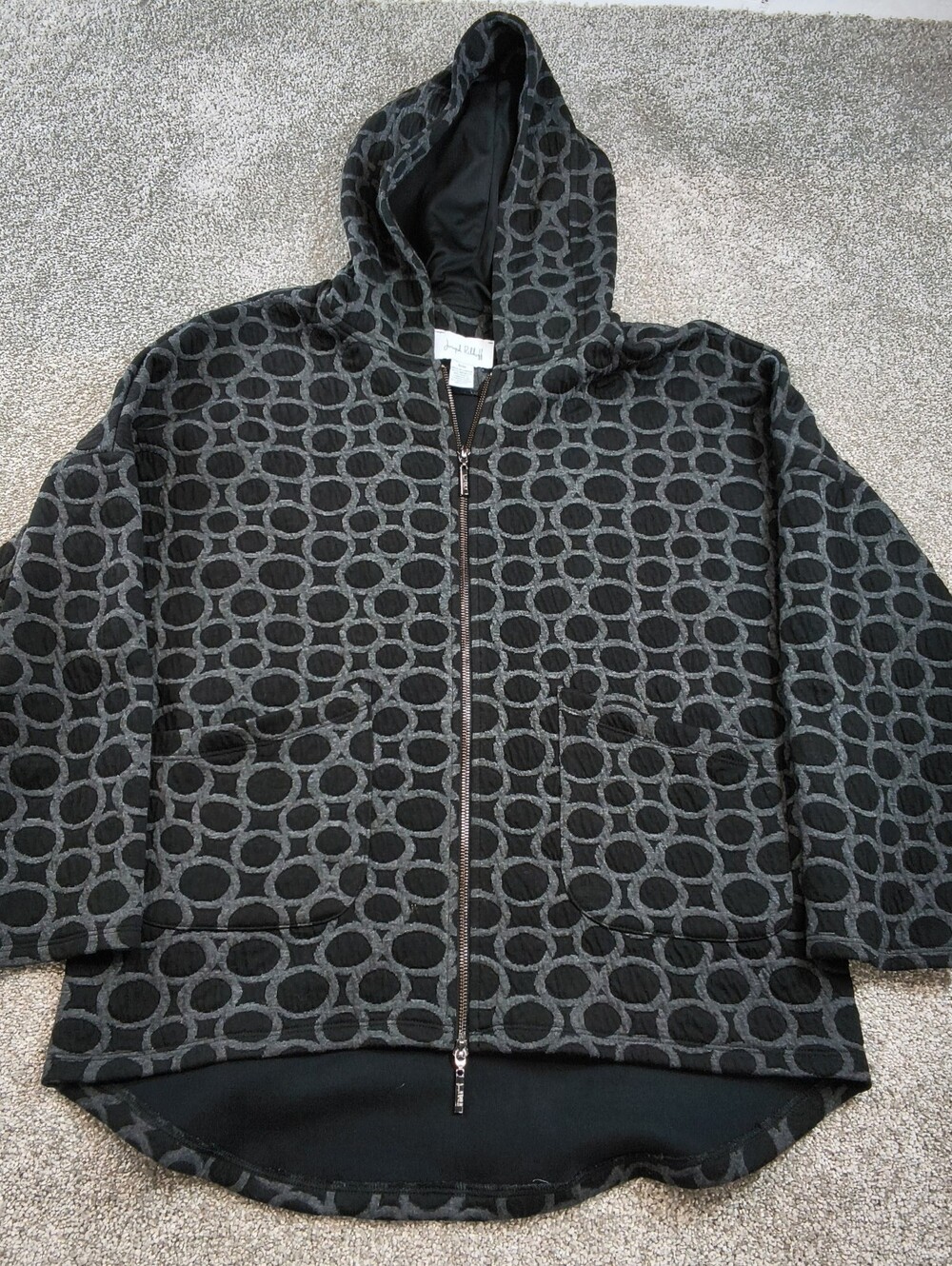 Joseph Ribkoff Hooded Jacket Size Medium Black Full Zip Front With Pockets